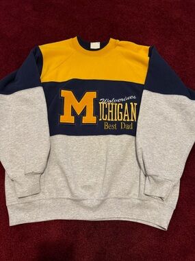 Vtg 90s Nutmeg Mills Michigan Wolverines Sweatshirt XL Color Block Crewneck Dad